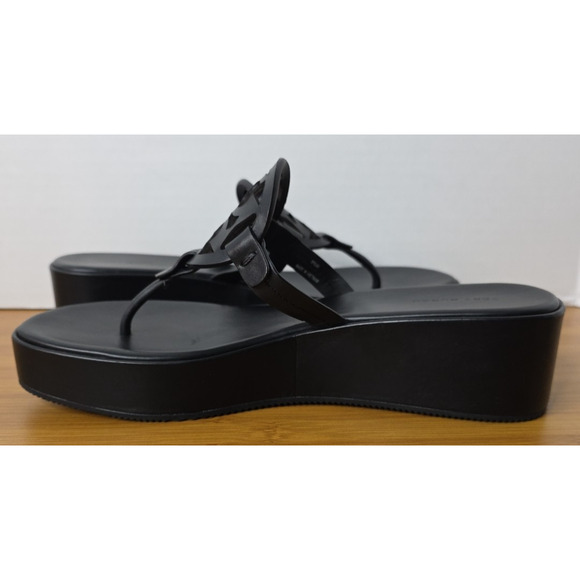 TORY BURCH Miller Wedge Platform Leather Sandals Black Excellent US 9.5M - Picture 6 of 16